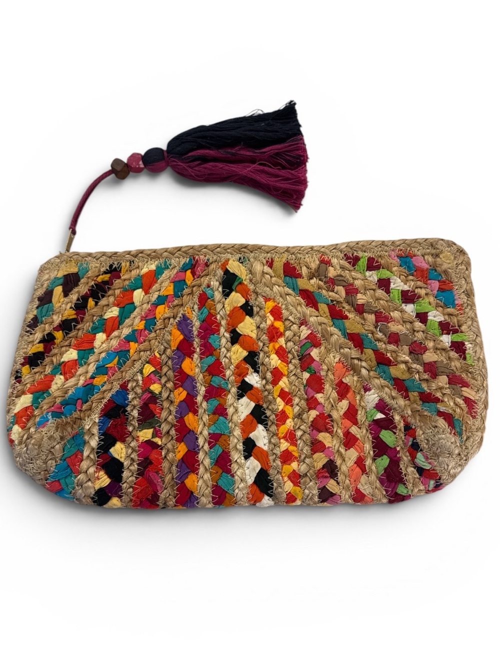 Shiraleah Woven Jute Clutch Bag with Tassel Multicolor Bag